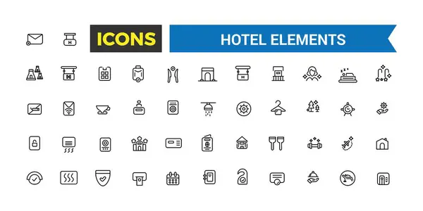Otel elemanları simgesi seti. Taslak simgeler paketi. Düzenlenebilir vektör simgesi ve resimleme.