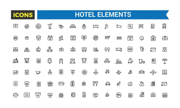 Otel elemanları simgesi seti. Taslak simgeler paketi. Düzenlenebilir vektör simgesi ve resimleme.