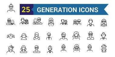 Jenerasyon simgeleri ayarlandı. ui tasarımı için özet vektör simgeleri. Taslak simge koleksiyonu. Düzenlenebilir vuruş.