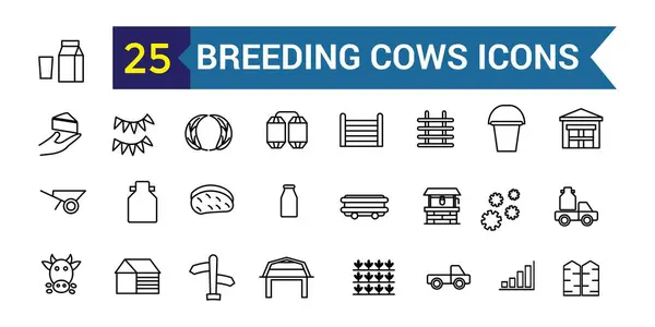 stock vector Breeding cows icons set outline vector. Dairy milk. Eat farm. Outline icon collection. Editable stroke.