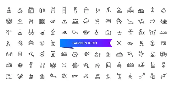 Bahçe ikonu koleksiyonu. Bitkilerle, çiçeklerle, ağaçlarla, sulama tenekeleriyle, çitlerle, yetiştirme ve bahçe ikonlarıyla ilgili. Satır simgesi koleksiyonu.