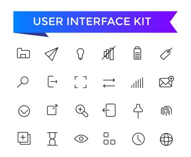 Web ve ui için düzenlenebilir vuruş koleksiyonu ile kullanıcı arayüzü simgeleri ayarlandı. Satır simgeleri paketlendi. Vektör illüstrasyonu.