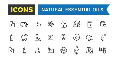 Doğal Yağ Simgeleri Koleksiyonu. Taslak simgeler paketi. Web ve UI için düzenlenebilir vektör seti ve illüstrasyon.