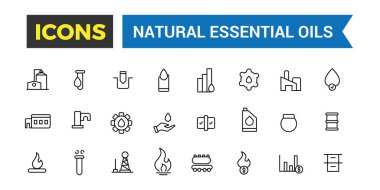 Doğal Yağ Simgeleri Koleksiyonu. Taslak simgeler paketi. Web ve UI için düzenlenebilir vektör seti ve illüstrasyon.