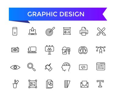 Web ve ui için düzenlenebilir vuruş koleksiyonu olan grafik tasarım simgesi seti. Satır simgeleri paketlendi. Vektör illüstrasyonu.