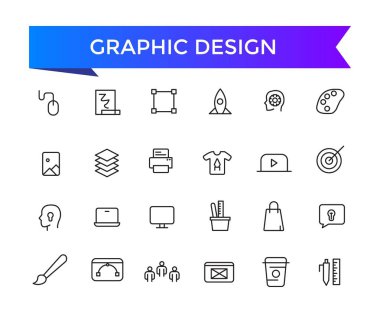 Web ve ui için düzenlenebilir vuruş koleksiyonu olan grafik tasarım simgesi seti. Satır simgeleri paketlendi. Vektör illüstrasyonu.