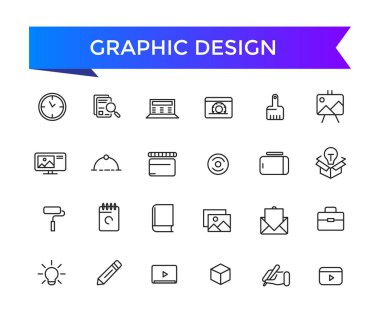 Web ve ui için düzenlenebilir vuruş koleksiyonu olan grafik tasarım simgesi seti. Satır simgeleri paketlendi. Vektör illüstrasyonu.