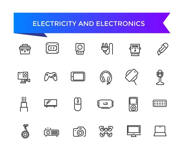 stock vector Electricity and Electronics Icon set with editable stroke collection for web and ui. Line icons pack. Vector illustration.