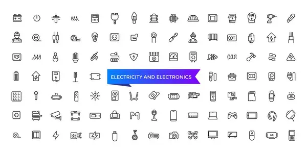 stock vector Electricity and Electronics Icon set with editable stroke collection for web and ui. Line icons pack. Vector illustration.