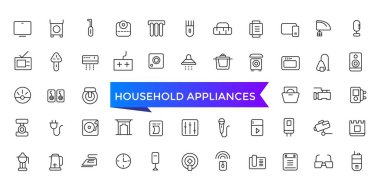 Ev gereçleri ve web ve ui için düzenlenebilir vuruş koleksiyonu olan ev simgeleri. Satır simgeleri paketlendi. Vektör illüstrasyonu.