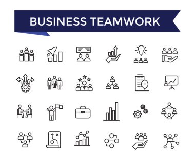 İş ekibi çalışması, web ve ui için düzenlenebilir vuruş koleksiyonu olan takım oluşturma ikonu seti. Satır simgeleri paketlendi. Vektör illüstrasyonu.