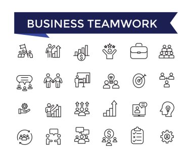 İş ekibi çalışması, web ve ui için düzenlenebilir vuruş koleksiyonu olan takım oluşturma ikonu seti. Satır simgeleri paketlendi. Vektör illüstrasyonu.