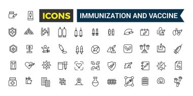 Bağışıklık ve aşı ikonları ayarlandı. Taslak simgeler paketi. Web ve UI uygulaması için düzenlenebilir vektör çizgisi simgesi ve illüstrasyon.
