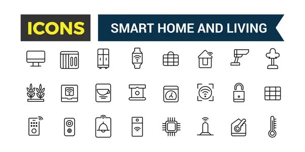 Akıllı ev ve yaşayan ikonlar. Taslak simgeler paketi. Web ve UI uygulaması için düzenlenebilir vektör çizgisi simgesi ve illüstrasyon.