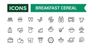 Kahvaltı gevreği ikonları ana hatları belirler. Taslak simgeler paketi. Web ve UI uygulaması için düzenlenebilir vektör çizgisi simgesi ve illüstrasyon.