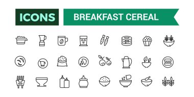 Kahvaltı gevreği ikonları ana hatları belirler. Taslak simgeler paketi. Web ve UI uygulaması için düzenlenebilir vektör çizgisi simgesi ve illüstrasyon.