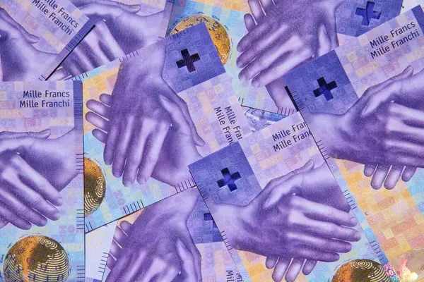 Billetes Mil Francos Suizos Colocados Forma Collage —  Fotos de Stock