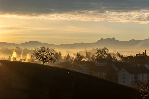 Winter Sunrise Zurcher Oberland Region Alps Background — Stock Photo, Image