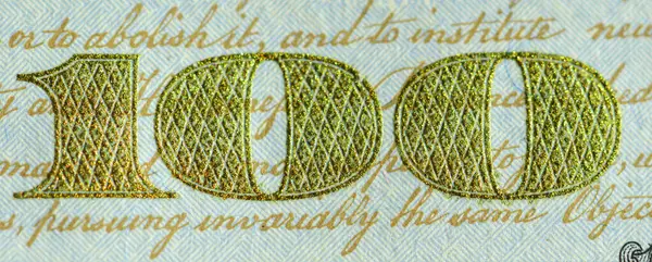Detalhe Número Centenário Brilhante Nota Cem Dólares — Fotografia de Stock