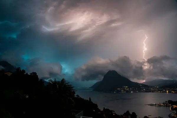Thunderstorm Heavy Lightening Lugano Switzerland — Stock Photo, Image