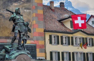 monument to William Tell and his son in the city of Altdorf, Switzerland clipart