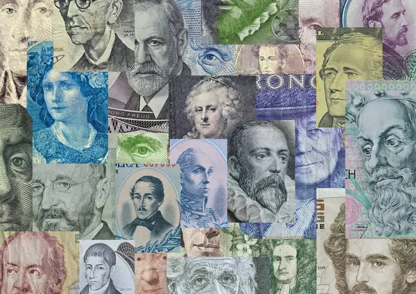 Verzameling Van Beroemde Mensen Geschiedenis Gedrukt Bankbiljetten — Stockfoto