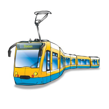 Tramvay çizimi beyaz bir arkaplanda izole edilmiş. vektör illüstrasyonu