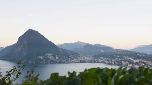 Stop Motion Ansicht Des Luganer Sees Bei Sonnenaufgang Tessin Schweiz — Stockvideo