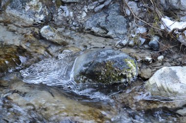 Donmuş dere ya da dere. Su, buz ve kar. Kış Doğası