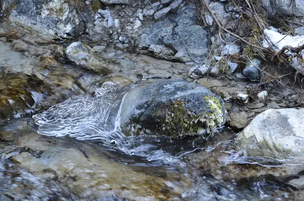 Donmuş dere ya da dere. Su, buz ve kar. Kış Doğası