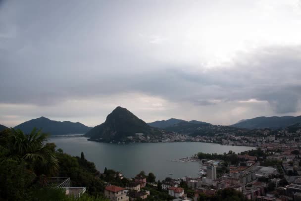 Parar Movimento Pôr Sol Sobre Lago Lugano — Vídeo de Stock
