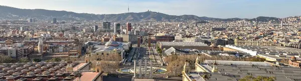 Panoramic View Barcelona Mont Juic View Point Centre Plaza Espanya — Stock Photo, Image