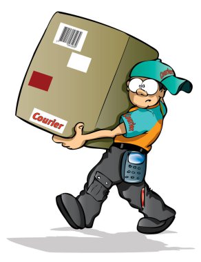 a delivery man carrying a big box clipart