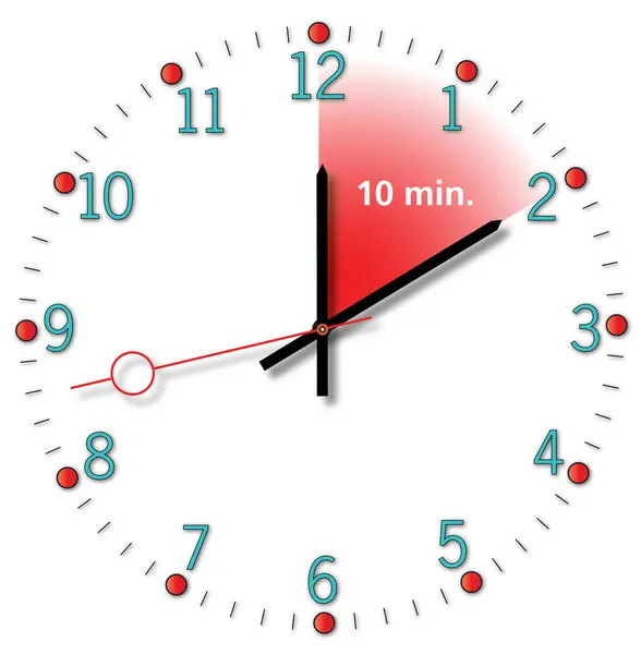 赤い領域を強調した10分の時計のベクトルイラスト — ストックベクタ