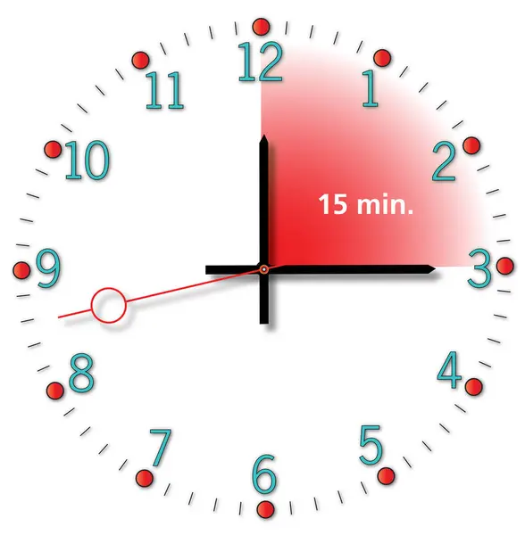 Vector Illustration Clock Minutes Red Area Highlighted — Stock Vector