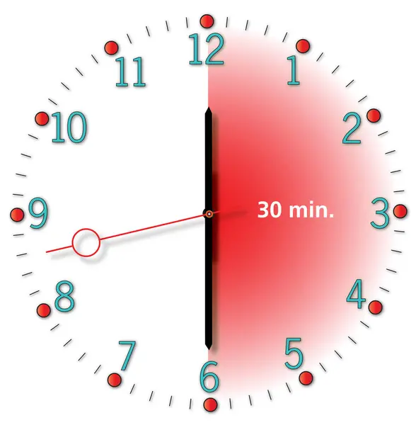 Ilustração Vetorial Relógio Com Uma Área Vermelha Minutos Destacada — Vetor de Stock