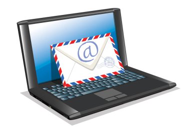 dizüstü bilgisayar e- posta ve posta illüstrasyon tasarımı beyaz arkaplan üzerinde