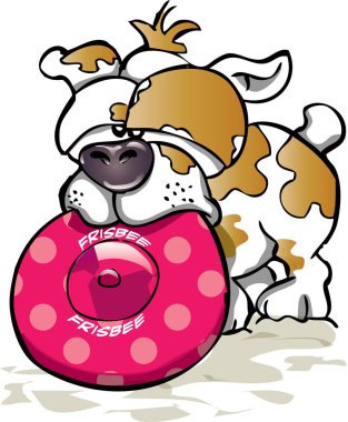 Frizbili küçük bir köpeğin çizgi filmi. 