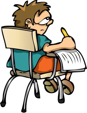 Okulda elinde not defteri olan bir çocuk.