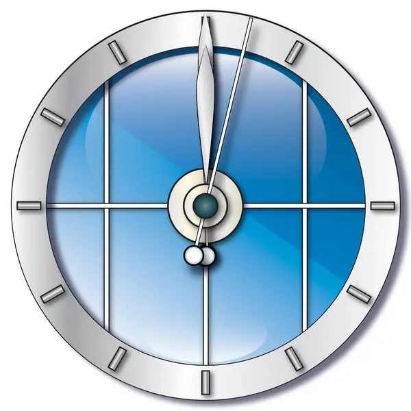 12点钟时的玻璃和金属设计钟 — 图库矢量图片