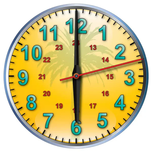 Tropical Yellow Wall Clock Six Clock — Stock Vector