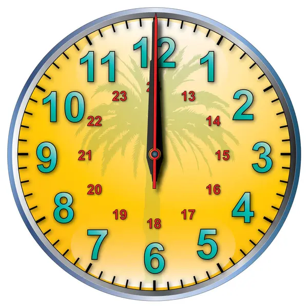 Eine Tropisch Gelbe Wanduhr Zwölf Uhr — Stockvektor