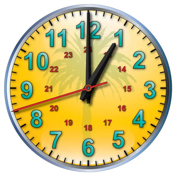 Tropical Yellow Wall Clock One Clock — Stock Vector