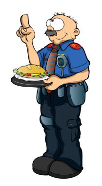 Yemek molasında olan bir polis yemek sipariş ediyor.