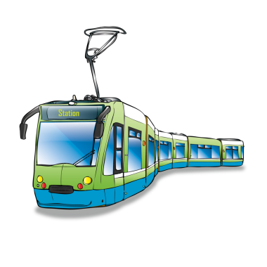 Yeşil tramvay beyaz arka planda izole edilmiş. vektör illüstrasyonu