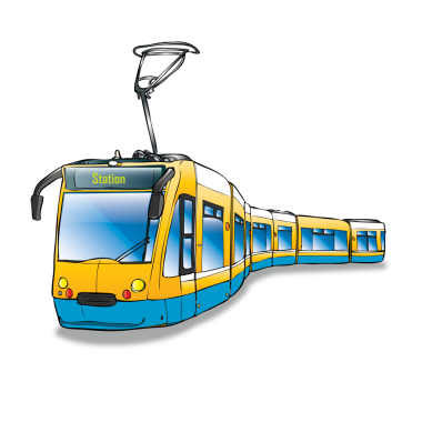 Sarı tramvay beyaz arka planda izole edilmiş. vektör illüstrasyonu