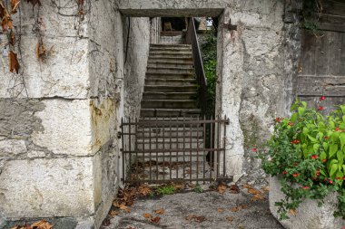 Fransa 'nın sessiz bir köşesinde, yıpranmış duvarlar ve yeşillikler tarafından çerçevelenmiş, demir bir kapının arkasındaki taştan bir merdiven.