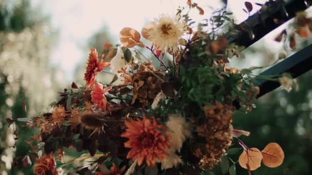 Διακόσμηση Τελετής Γάμου Boho Γαμήλια Τελετή Στο Δάσος Δίπλα Στη — Αρχείο Βίντεο
