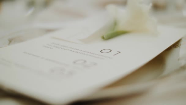 Närbild Skott Bröllopsbord Växthuset Serveras Och Dekorerad Med Pastell Blommor — Stockvideo