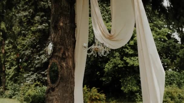 Decorațiuni Ceremonie Nuntă Ceremonia Nuntă Epocă Rustică Pădure Înregistrare Înaltă — Videoclip de stoc